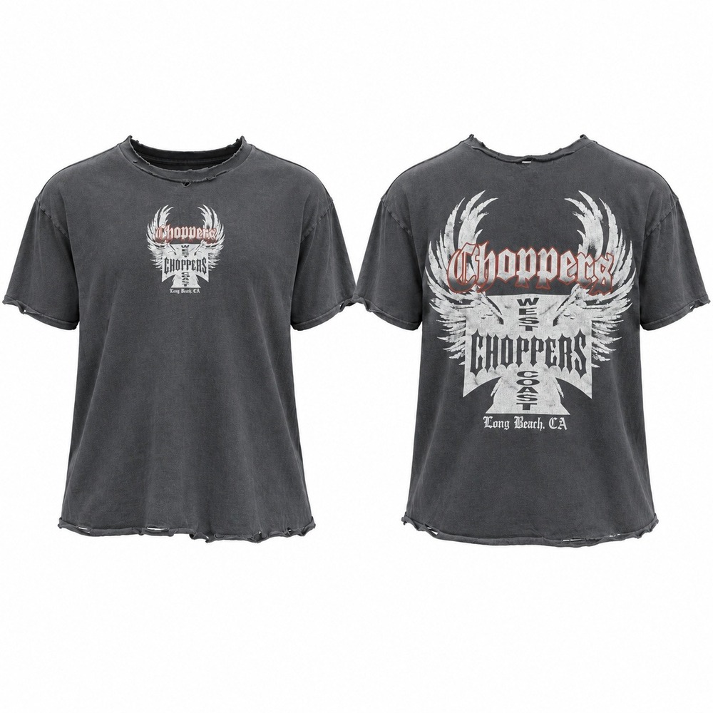 West Coast Choppers Long Beach CA Graphic T-Shirt Faded Black Distressed Cropped